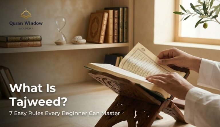 1) What is Tajweed: student reciting from the Quran | 2) Tajweed articulation points diagram | 3) Online Tajweed lesson with an Al-Azhar certified teacher